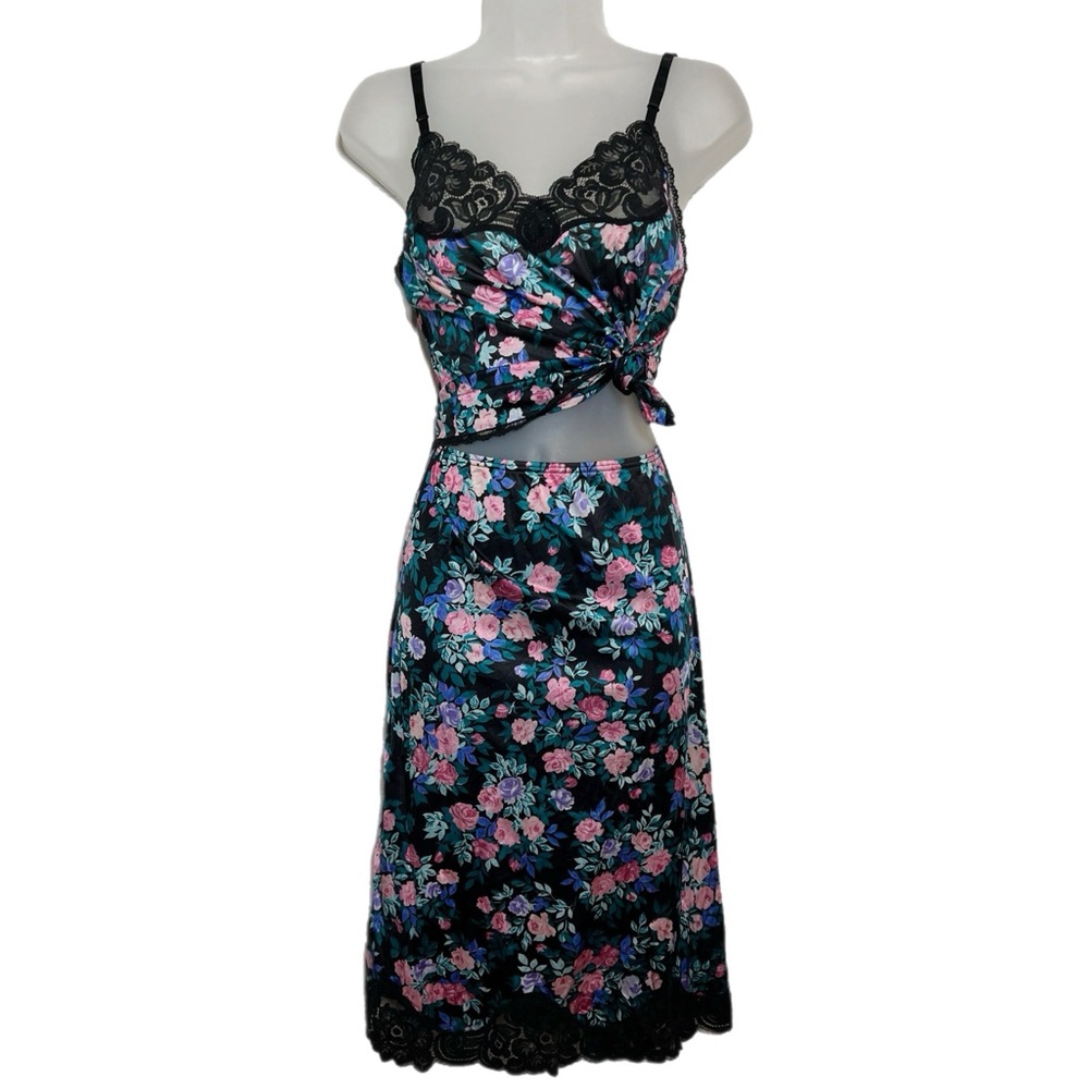 Vintage 80s Floral Silky Lingerie Set